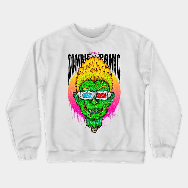 Level 1 "Zombie Panic" Crewneck Sweatshirt by DesecrateART